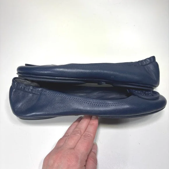 Tory Burch Minnie Reva Travel Leather Ballet Flats Navy Blue Womens Size 9 - Picture 5 of 11